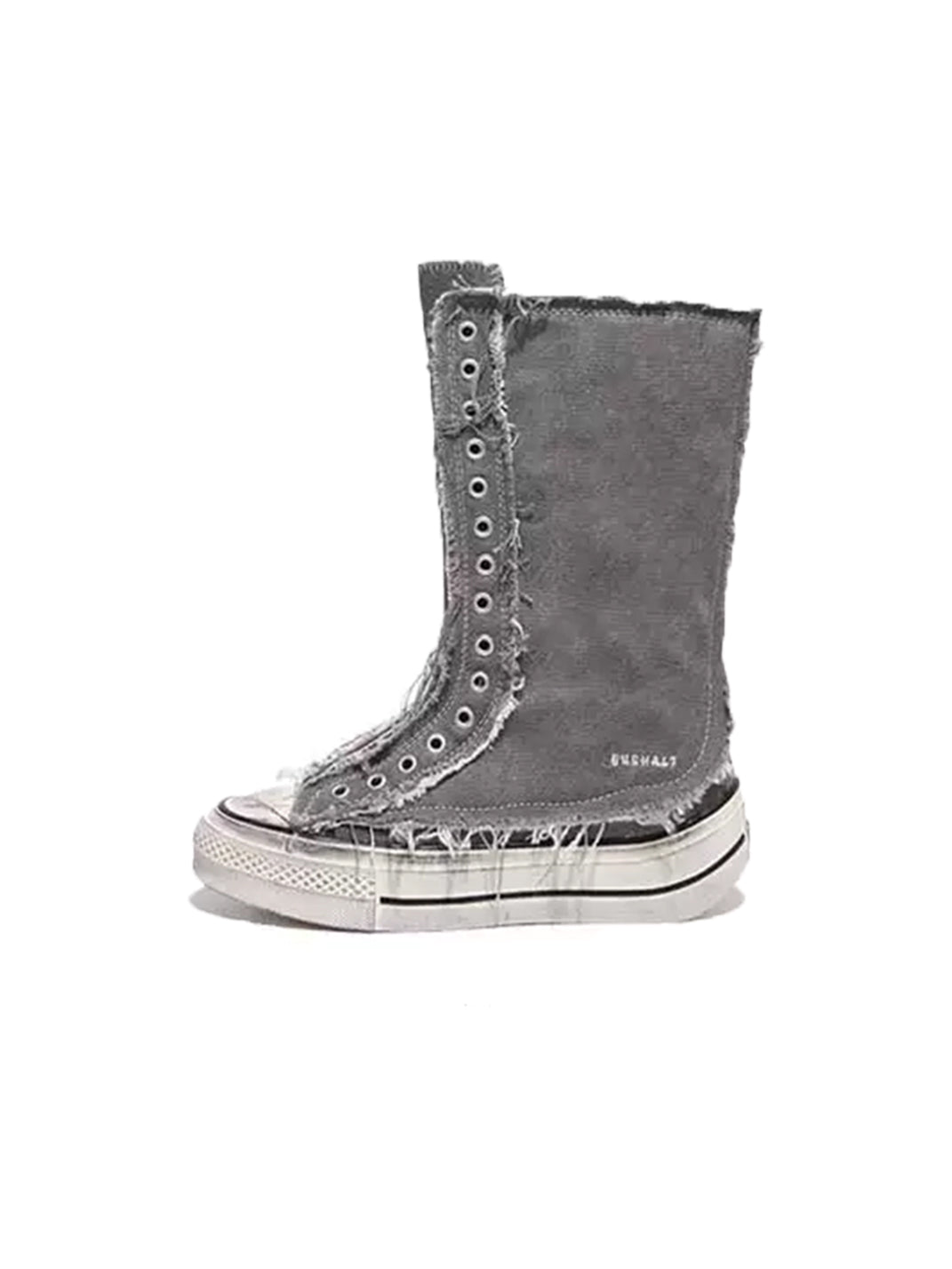 Distressed High-Top Canvas Platform Boots