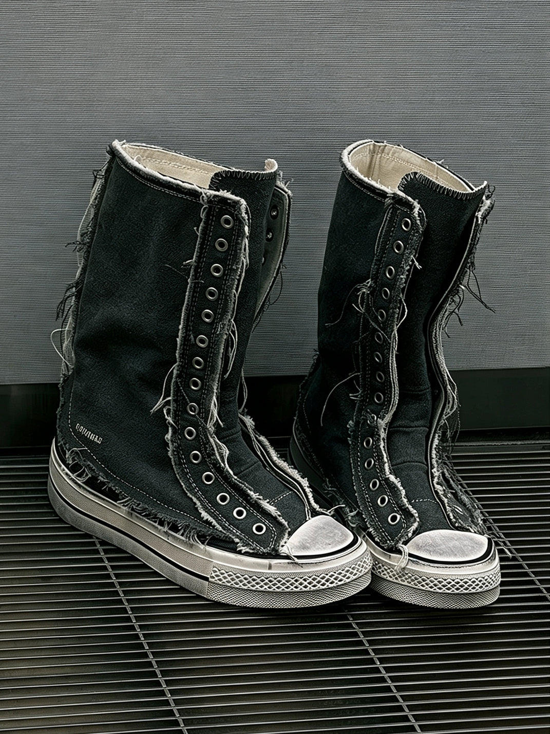 Distressed High-Top Canvas Platform Boots - View 4