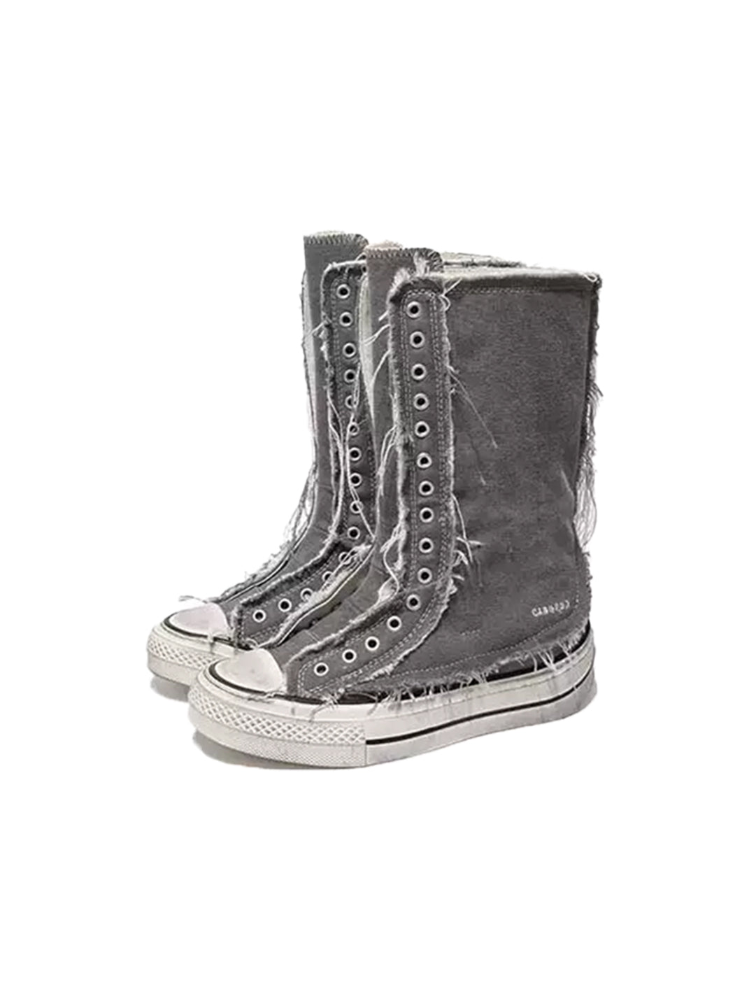 Distressed High-Top Canvas Platform Boots - View 5