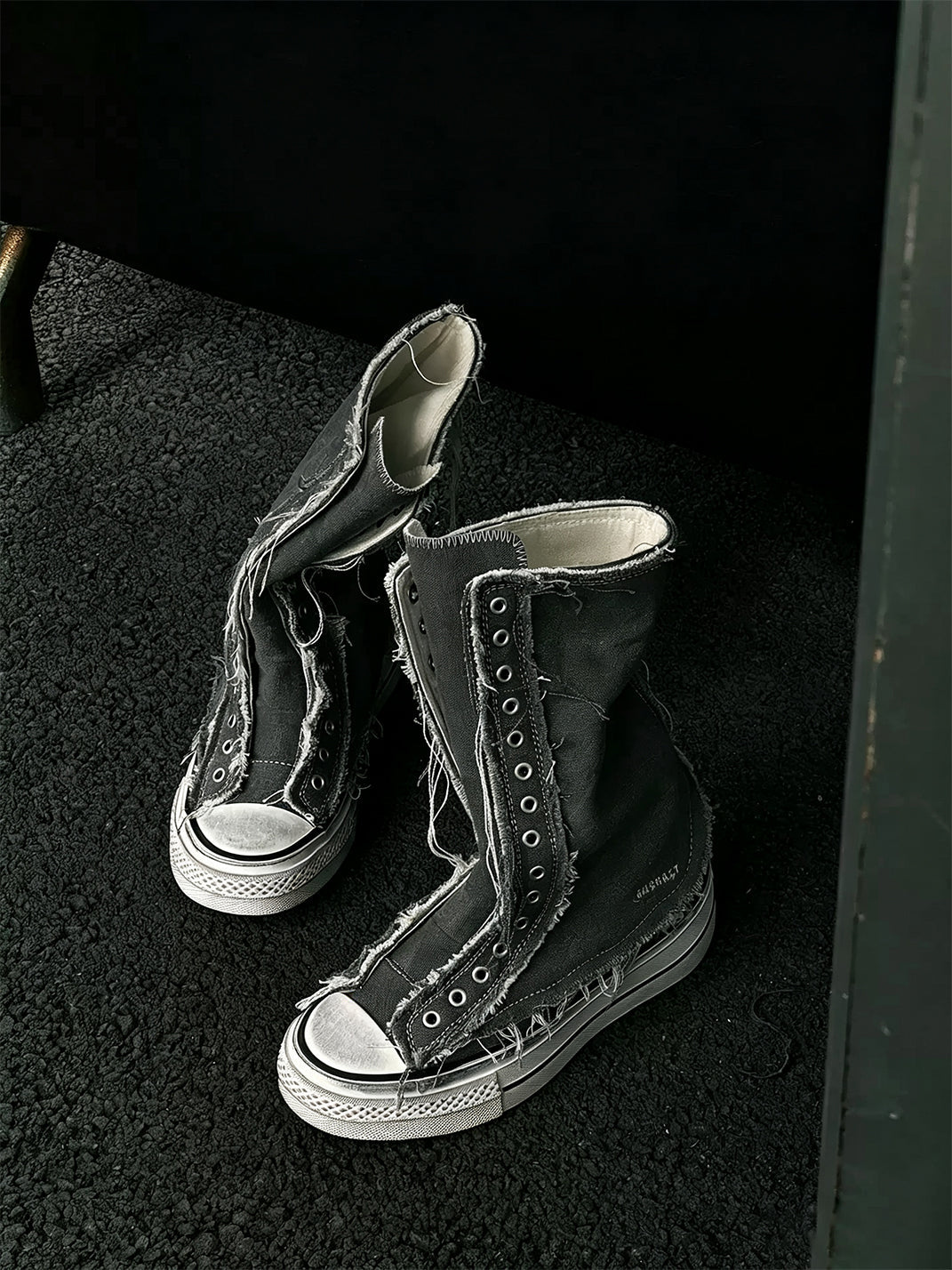 Distressed High-Top Canvas Platform Boots - View 7