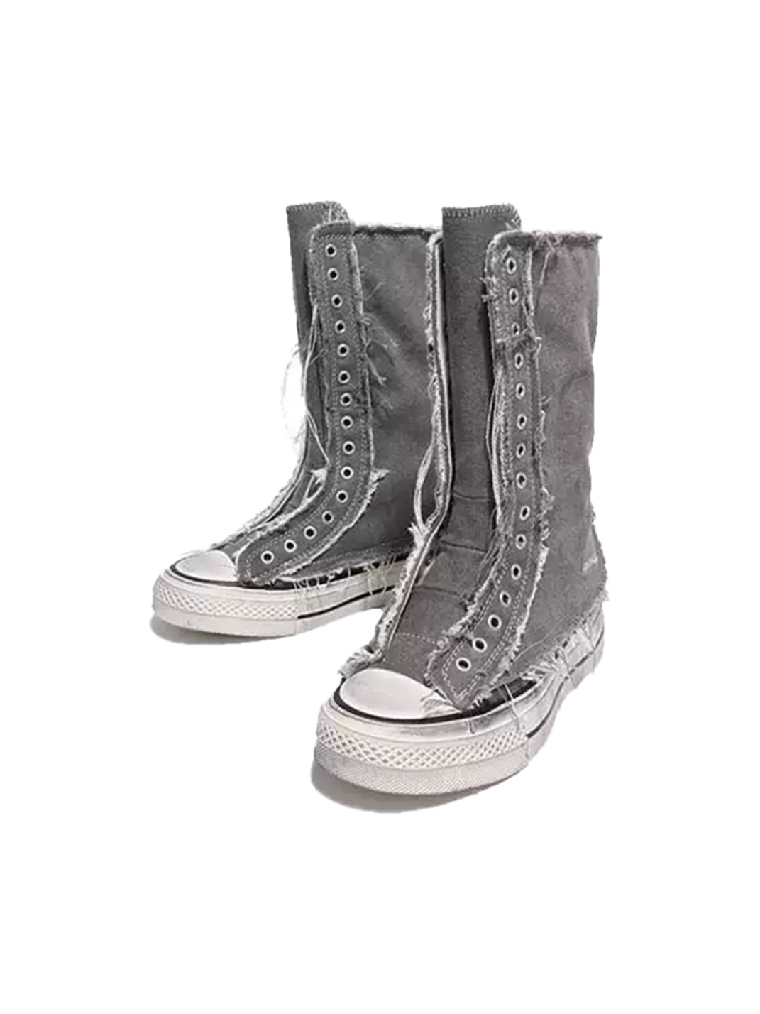 Distressed High-Top Canvas Platform Boots - View 8