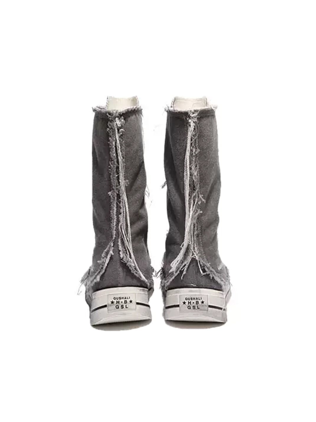 Distressed High-Top Canvas Platform Boots - View 10