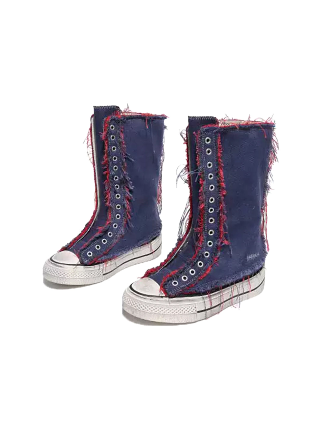 Distressed High-Top Canvas Platform Boots - View 13