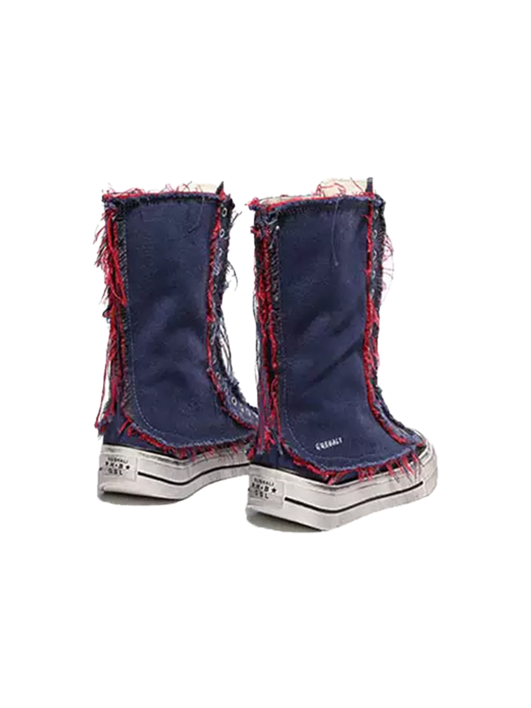Distressed High-Top Canvas Platform Boots - View 14