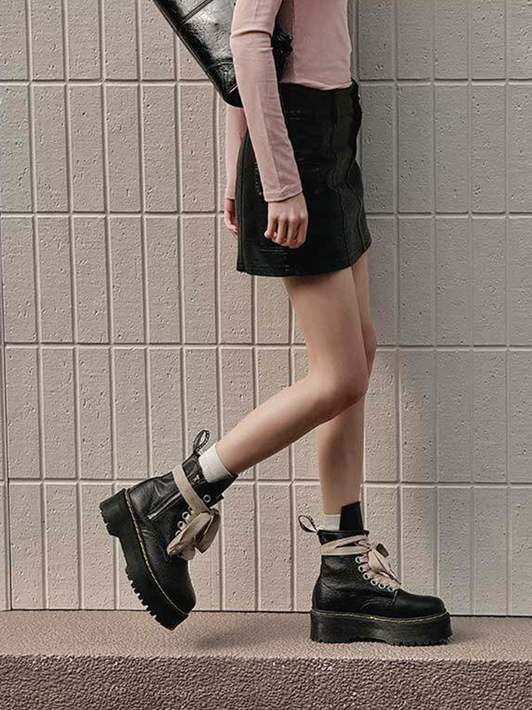 Ribbon-Laced Chunky Side-Zip Combat Boots - View 8