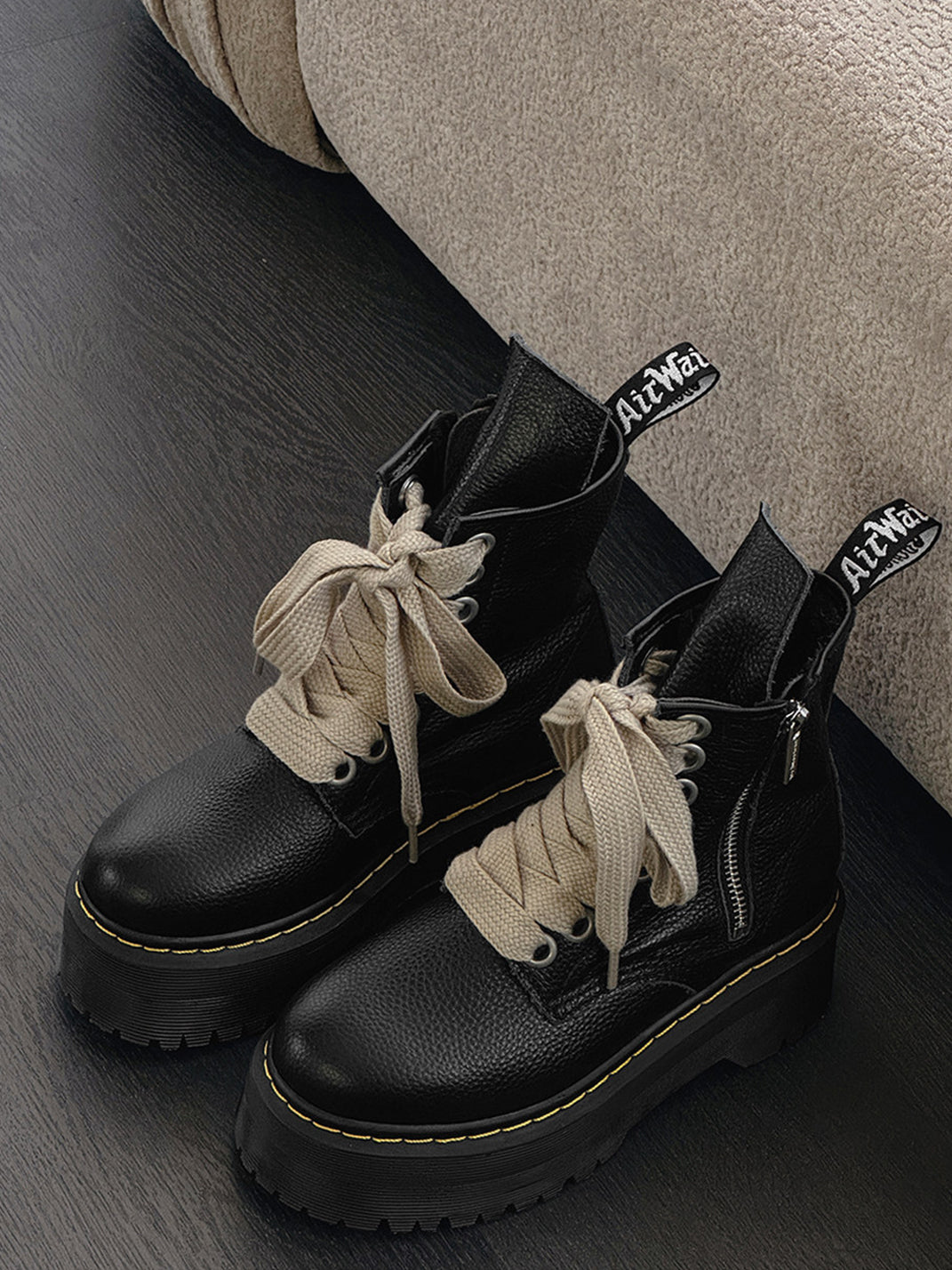 Ribbon-Laced Chunky Side-Zip Combat Boots - View 9