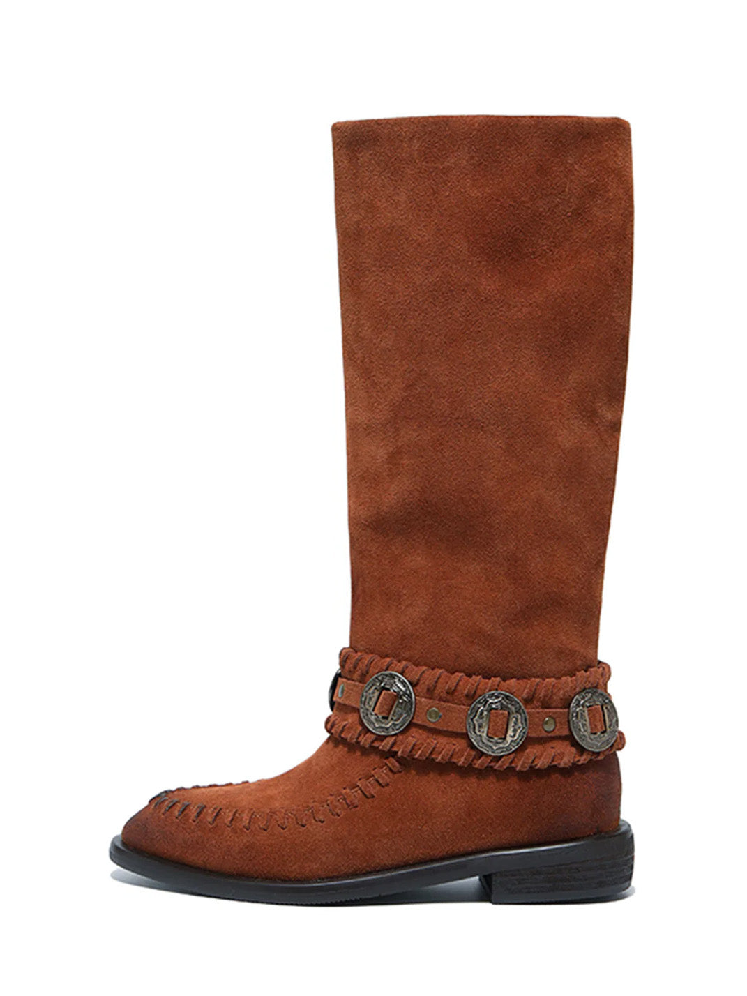 Buckled Suede Western Knee-High Riding Boots