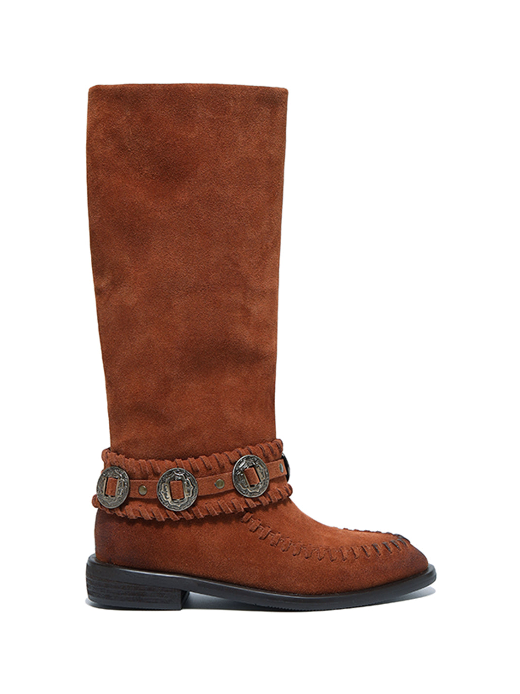 Buckled Suede Western Knee-High Riding Boots - View 6