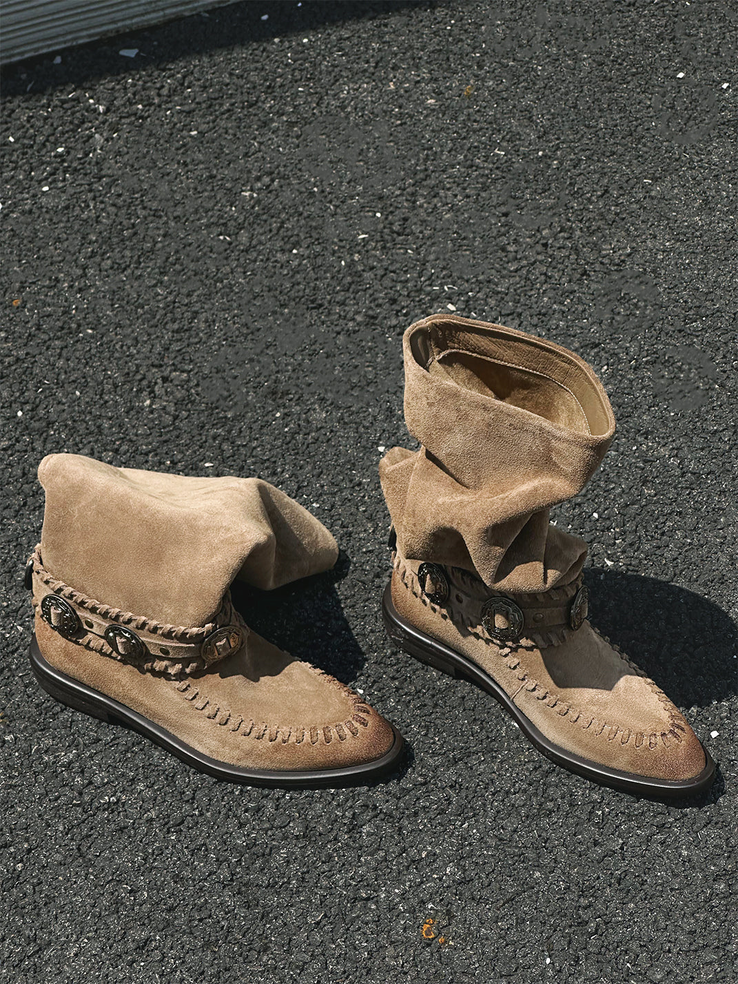 Buckled Suede Western Knee-High Riding Boots - View 11
