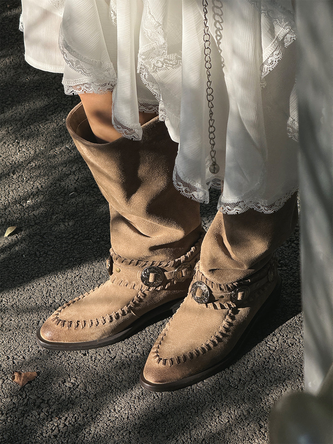 Buckled Suede Western Knee-High Riding Boots - View 12