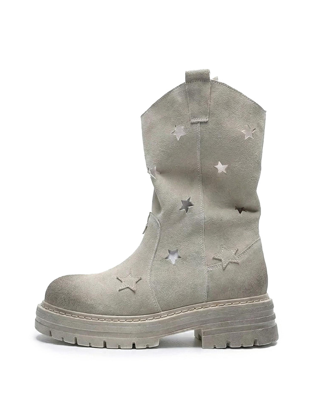 Gray Perforated-Star Nubuck Platform Boots