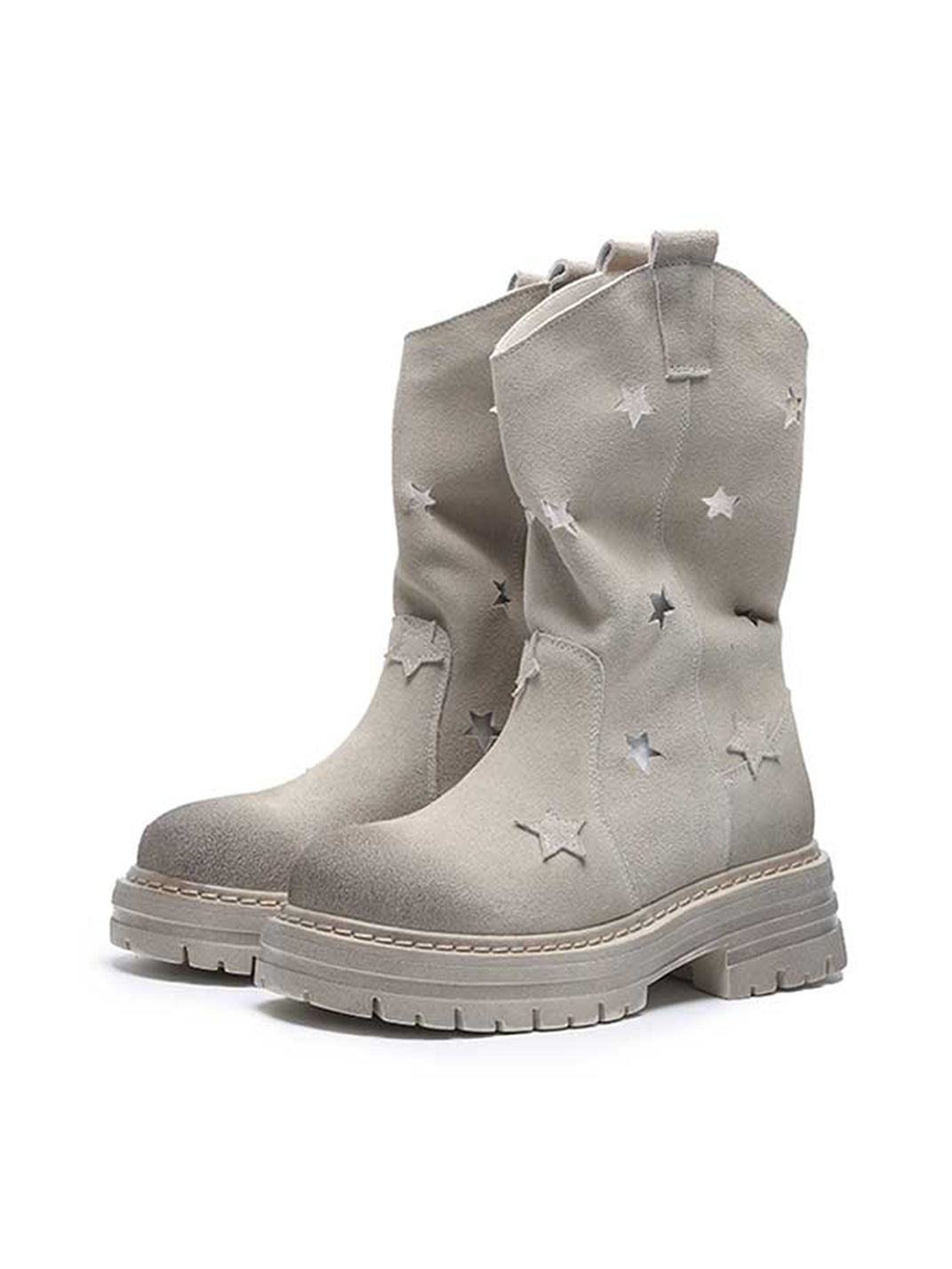 Gray Perforated-Star Nubuck Platform Boots - View 7