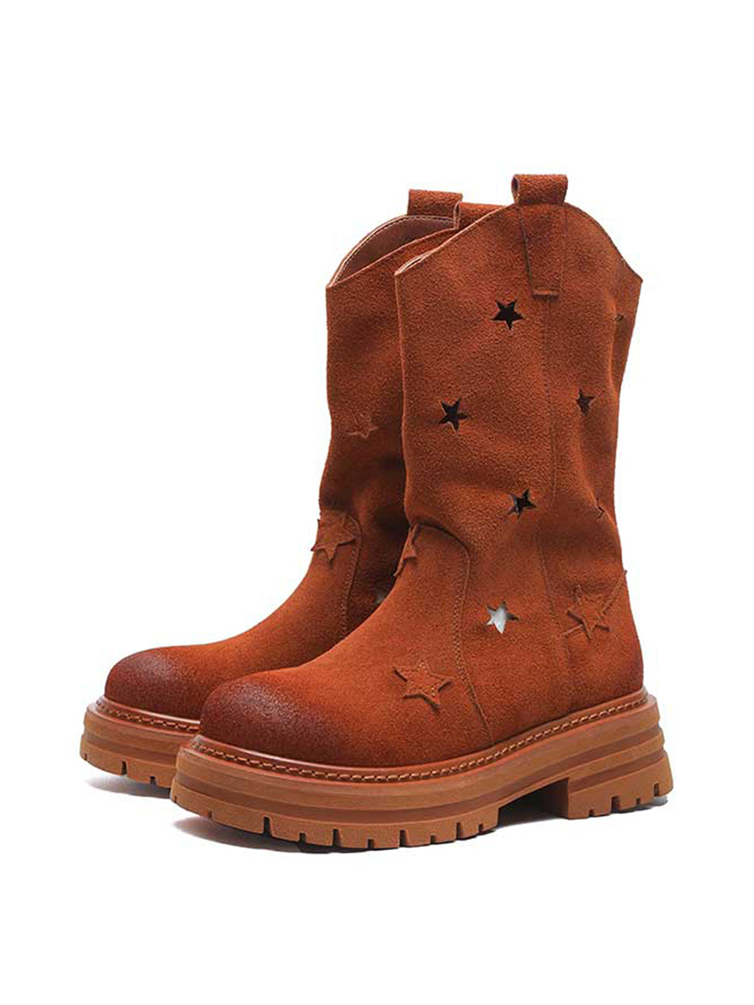 Gray Perforated-Star Nubuck Platform Boots - View 11