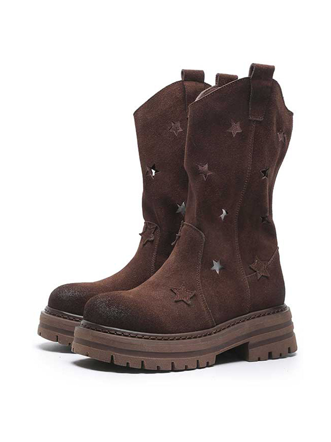 Gray Perforated-Star Nubuck Platform Boots - View 12