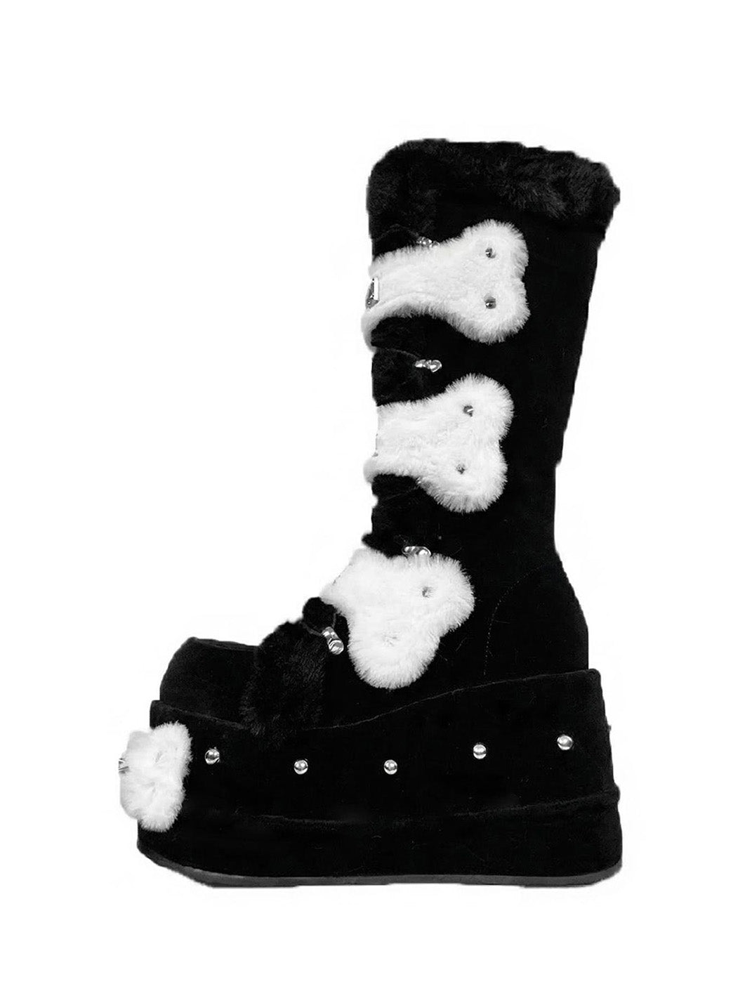 Black Bear-Applique Faux-Fur Platform Boots