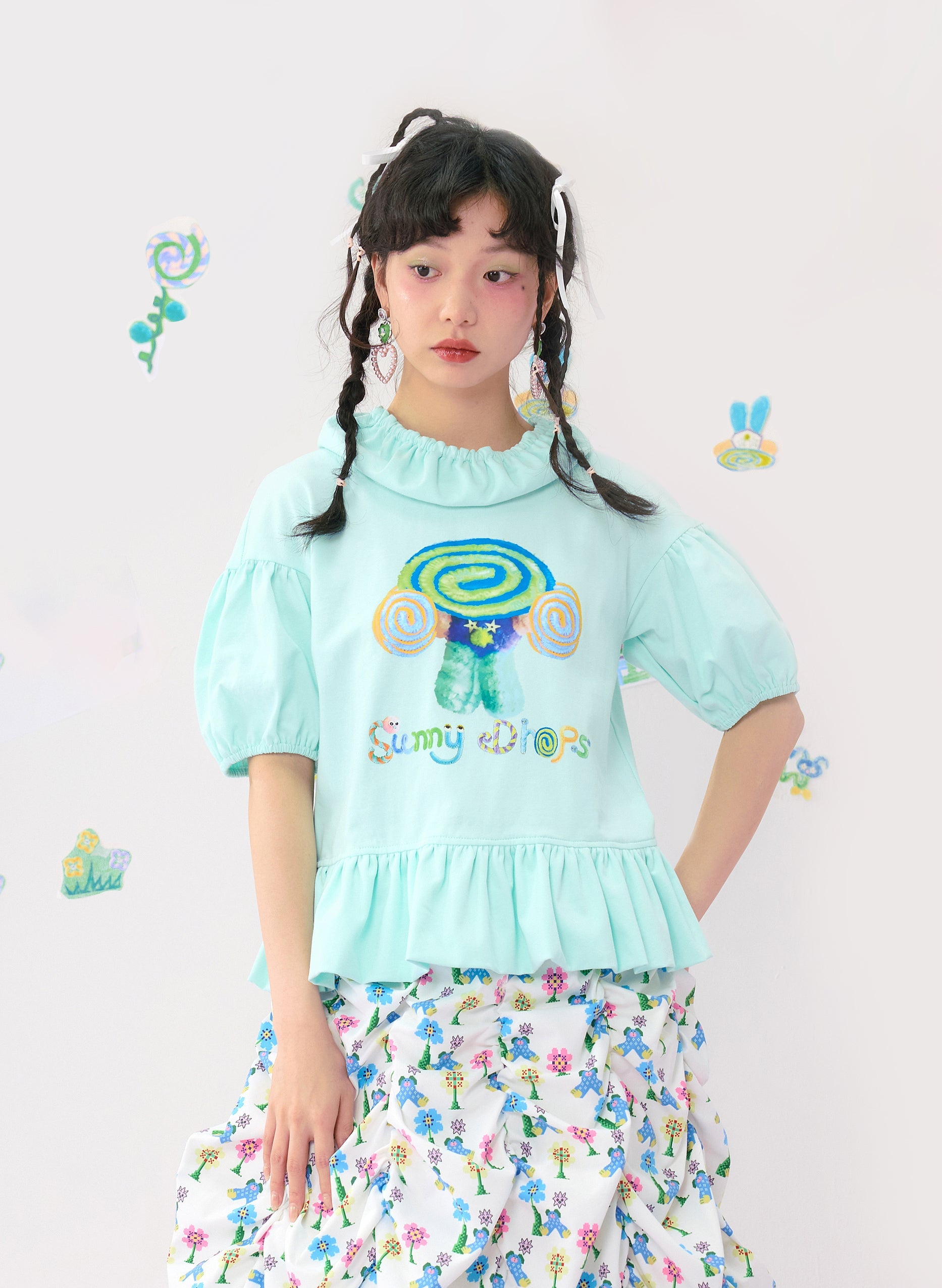 Mint Ruffle Peplum Graphic T-shirt