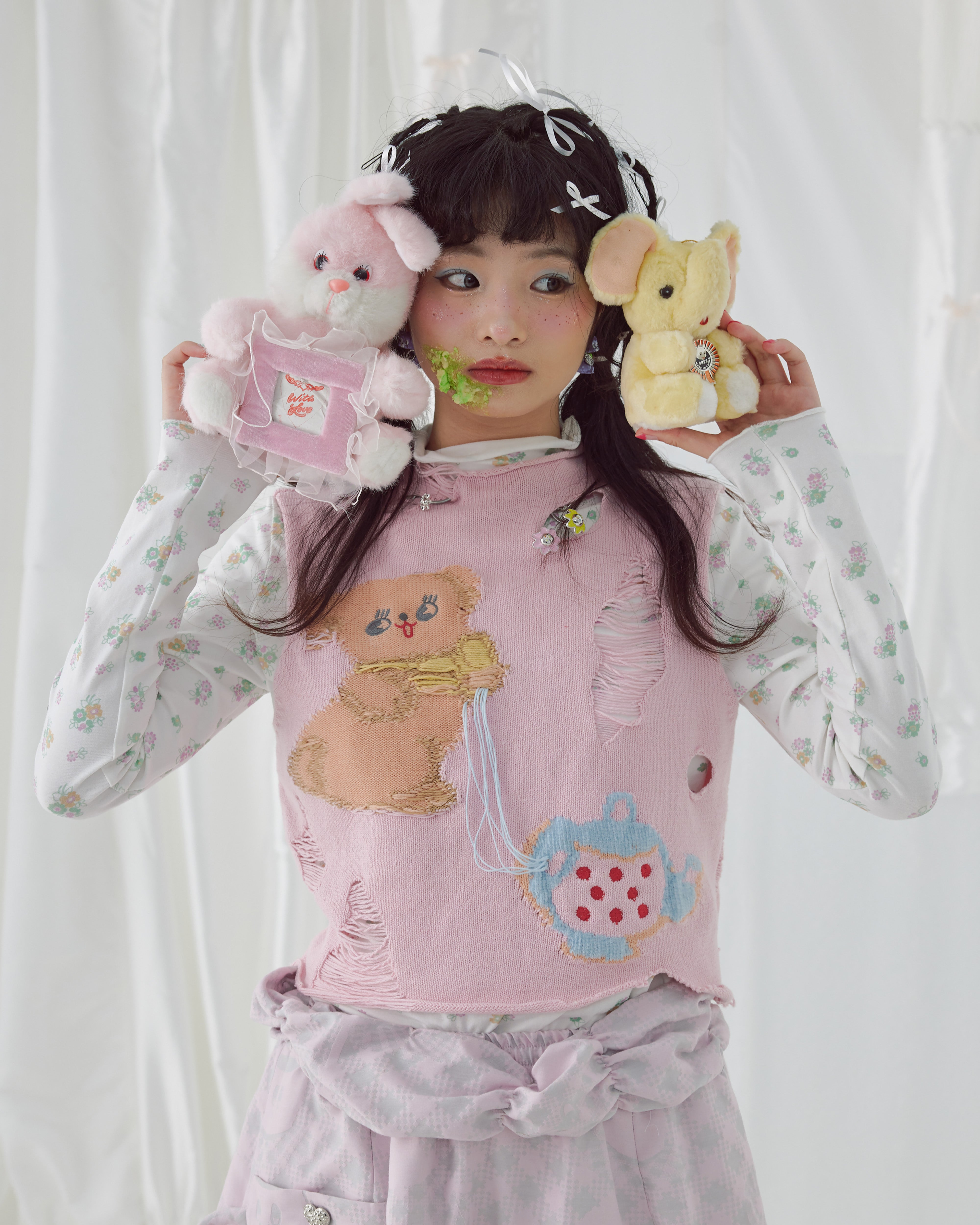 Tea Party Teddy Distressed Pink Vest
