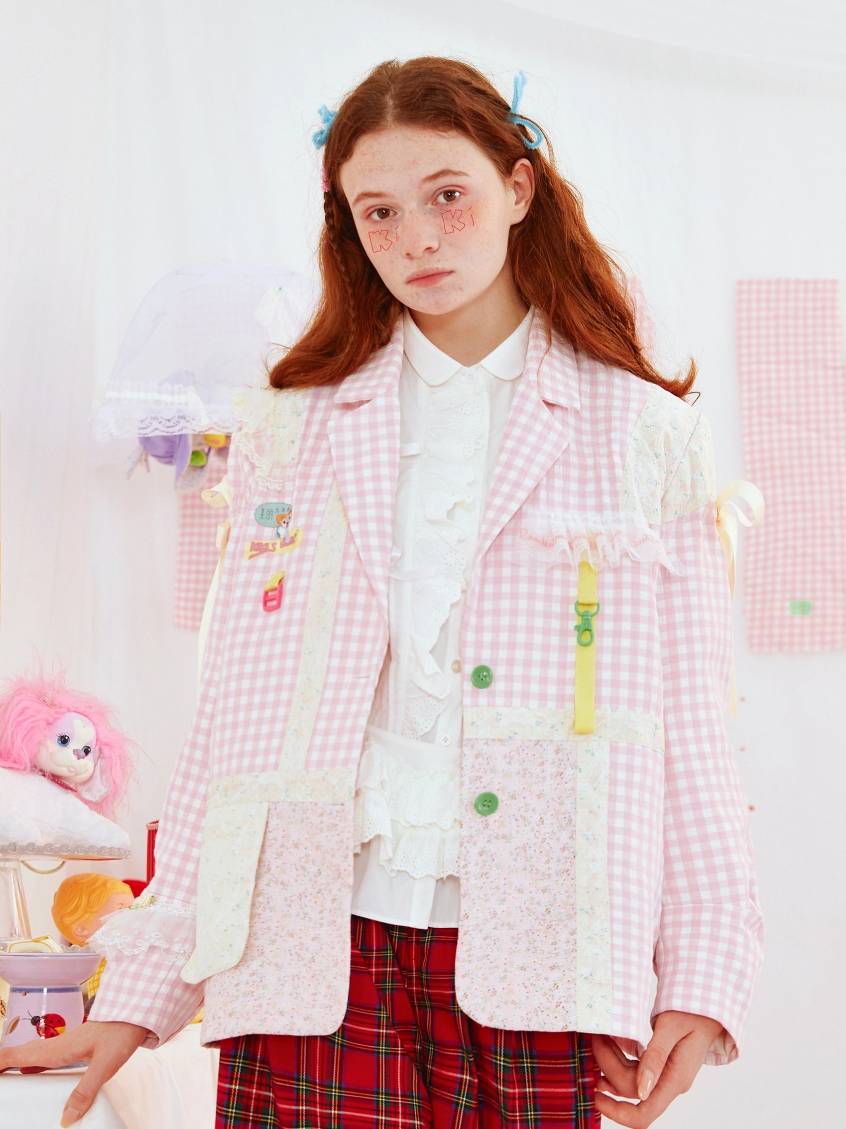 Gingham Patchwork Lace Blazer