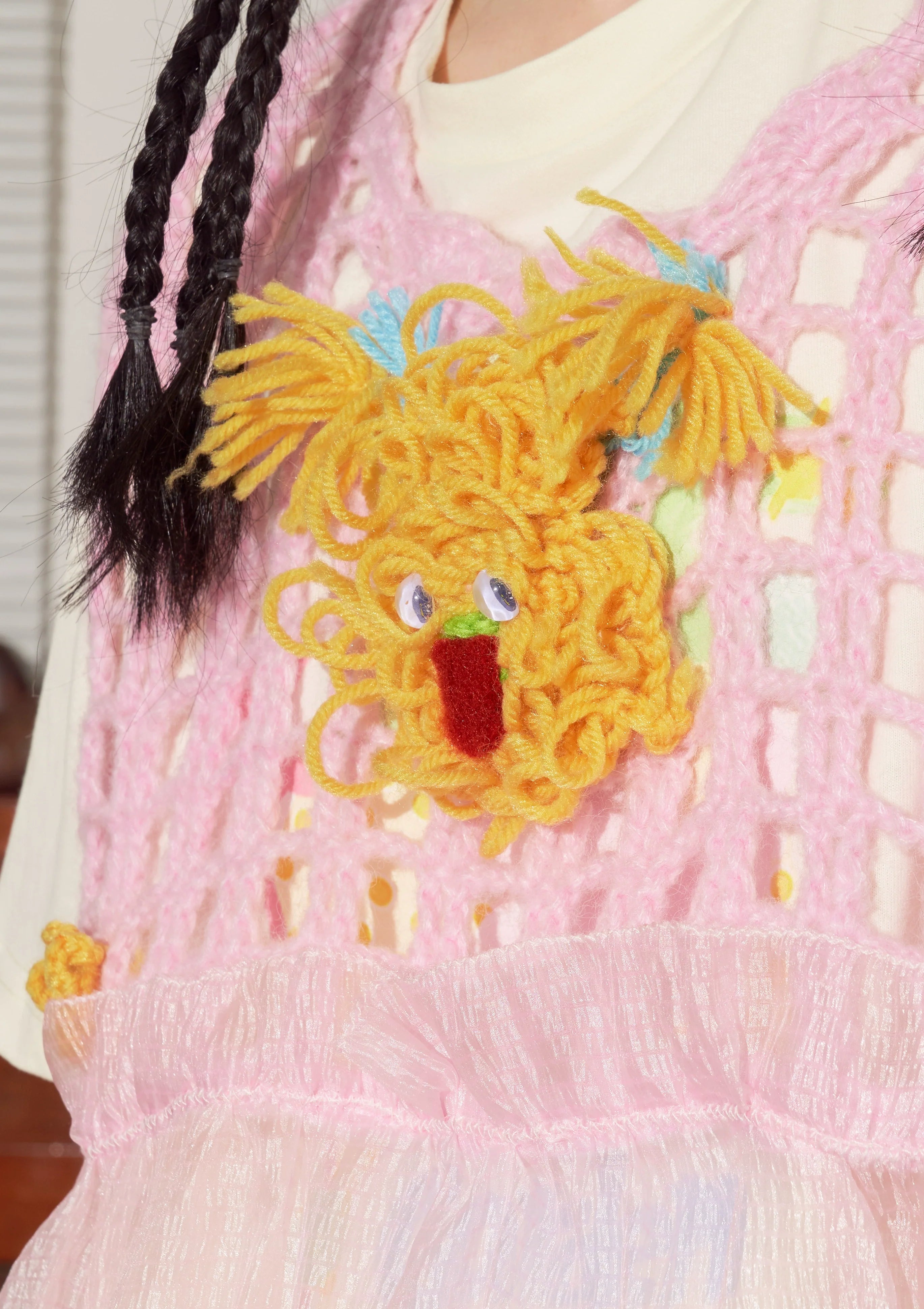 Pink Crochet Knit Embroidered Dress