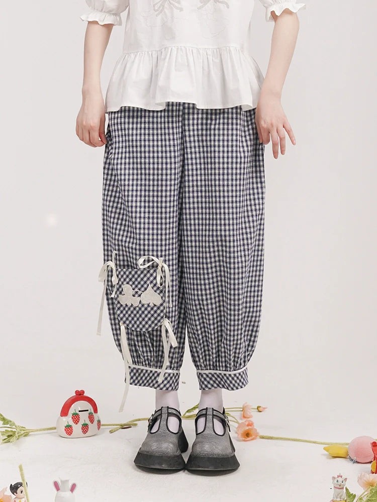 Gingham Rabbit Pocket Bow Bloomer Pants