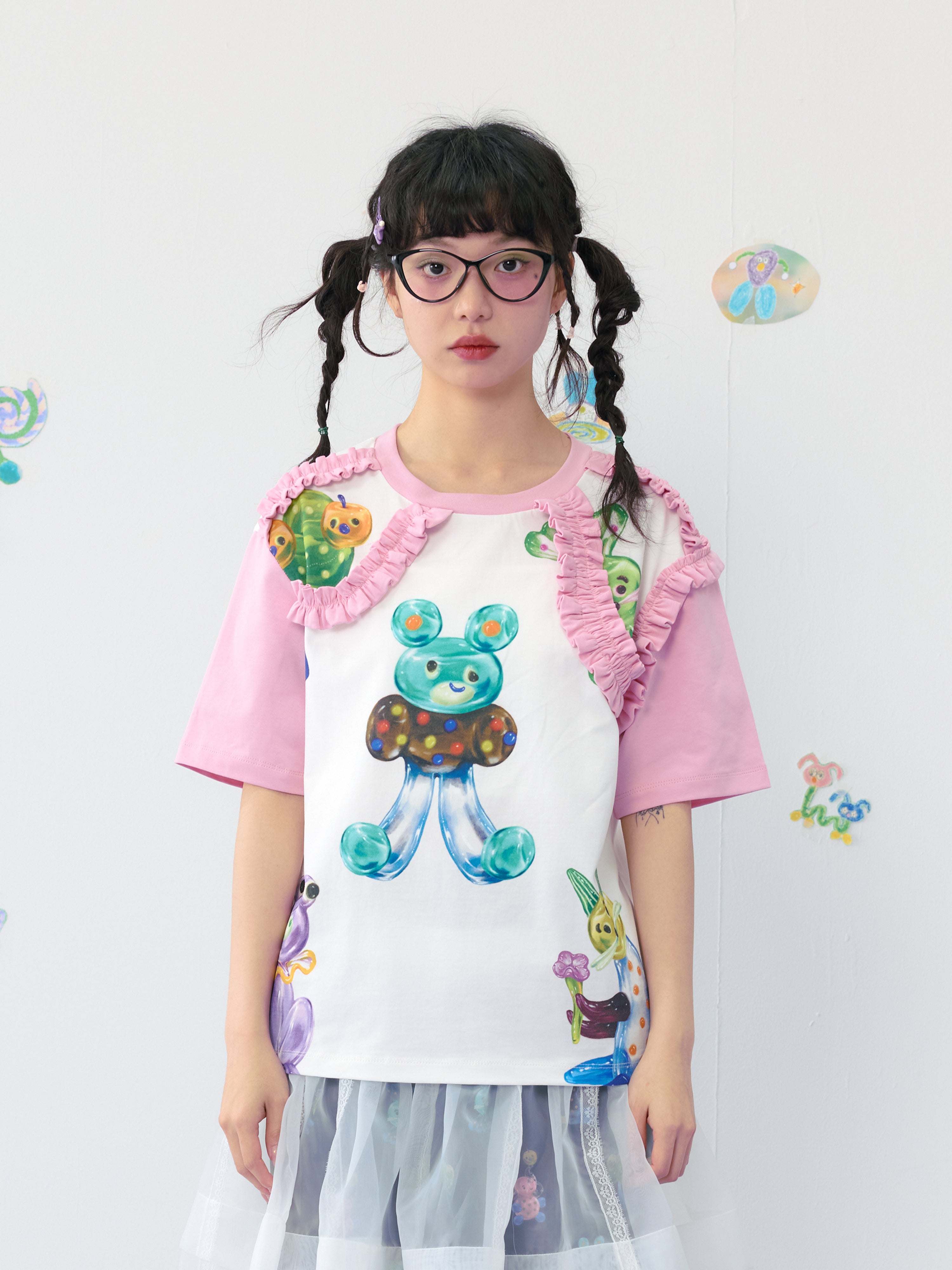 Pink Teddy Bear Ruffle T-Shirt