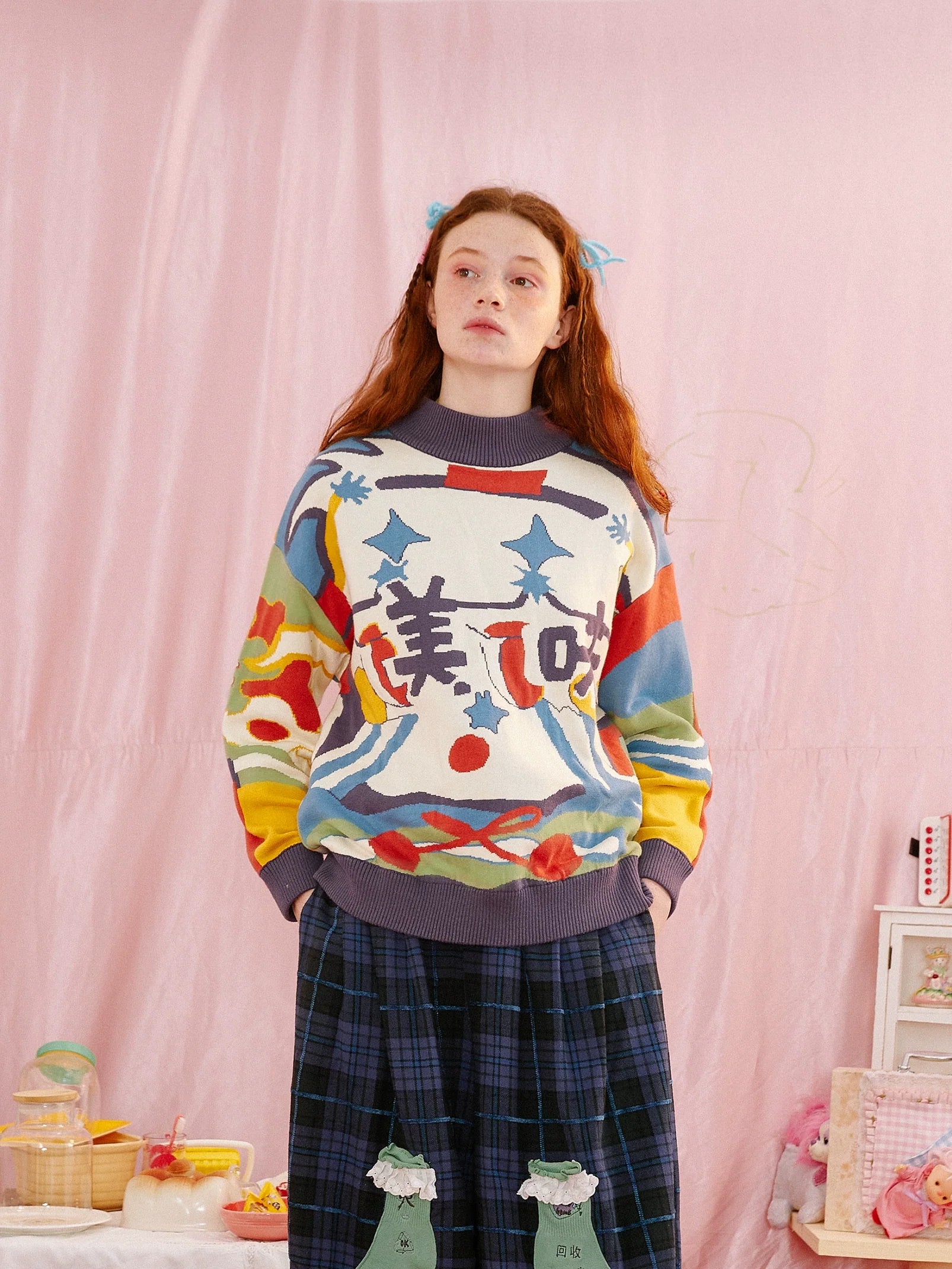 Japanese Art Print Oversized Pullover Sweater