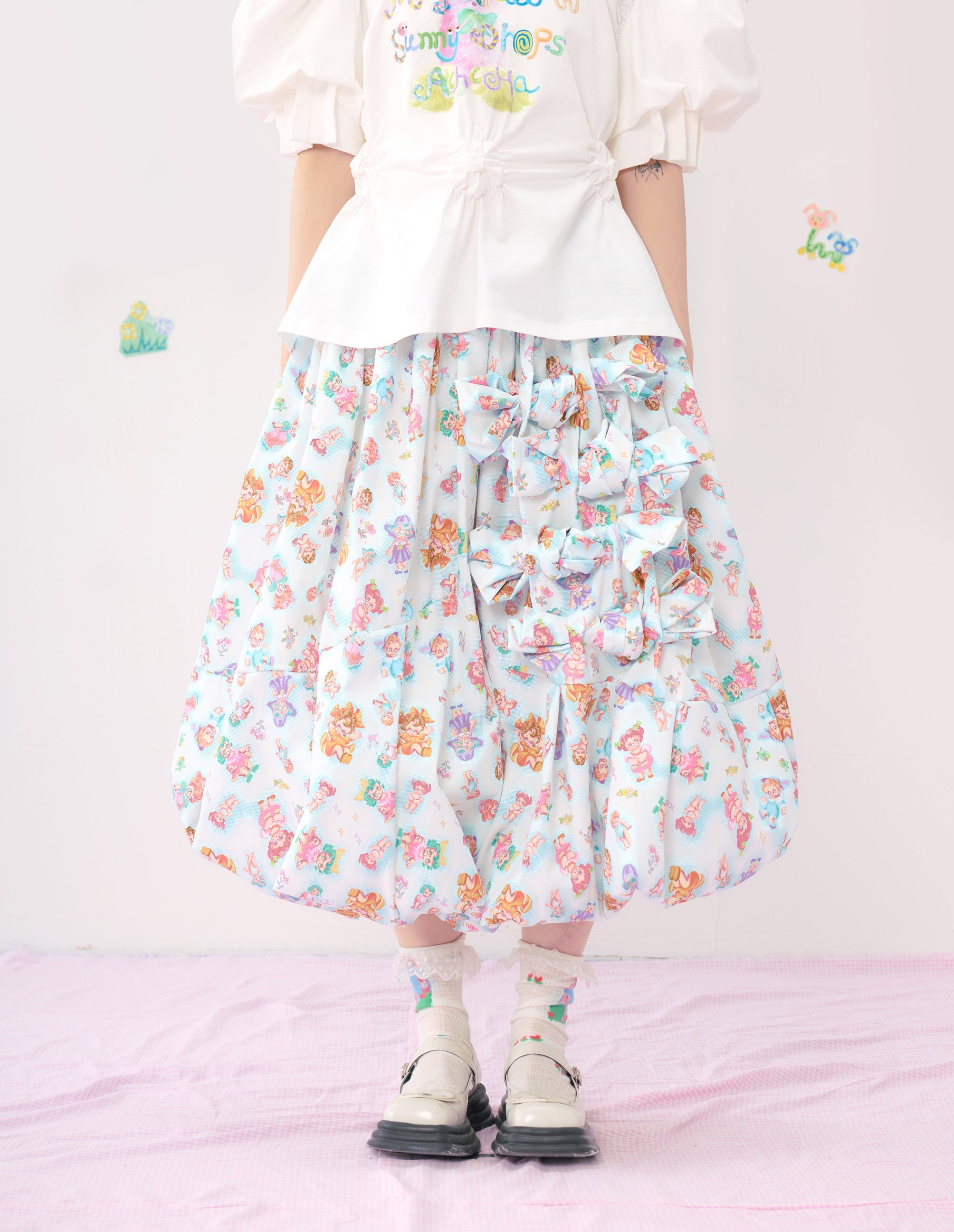 Blue and Pink Fairy Print Bubble Skirt