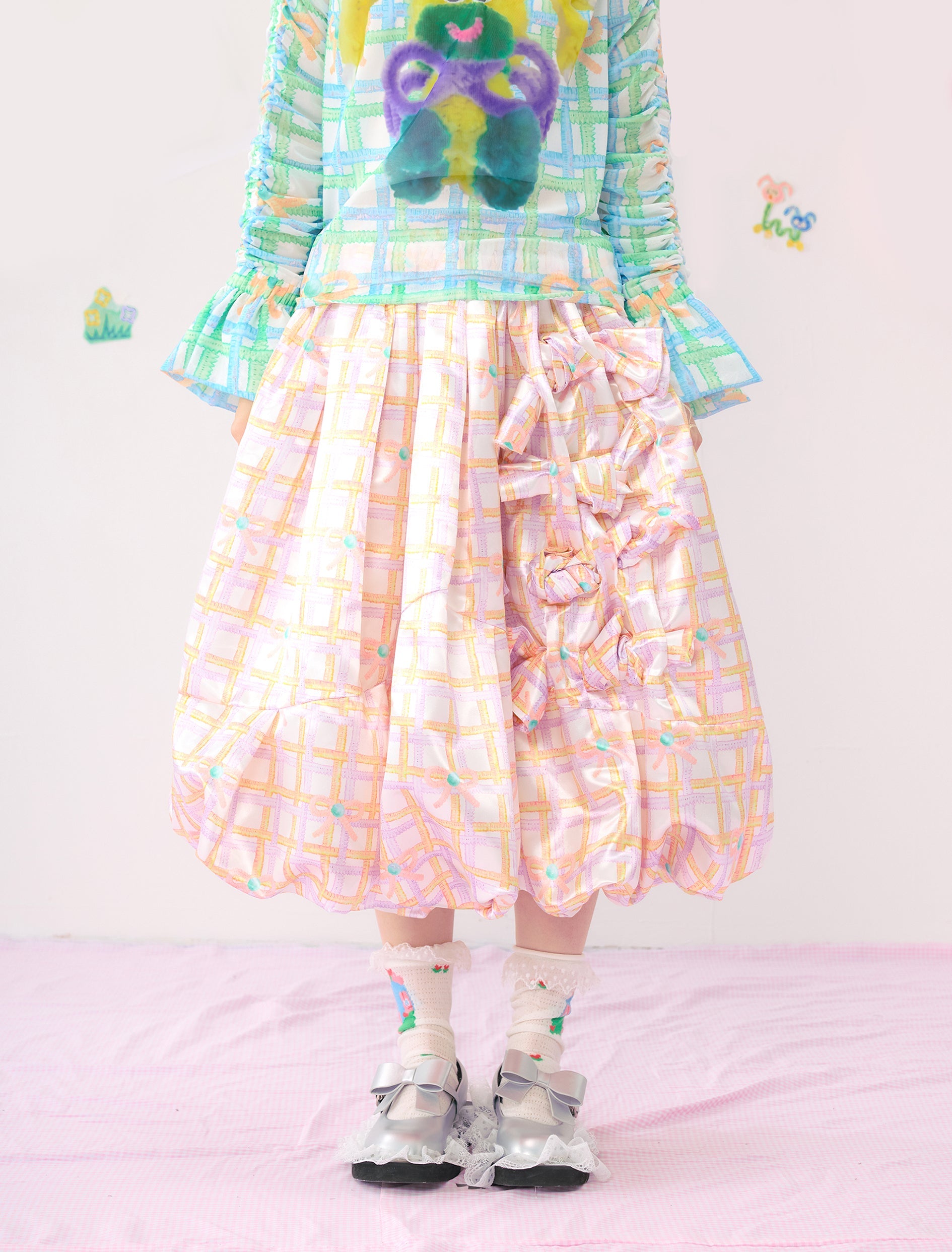 Pastel Plaid Bubble Midi Skirt