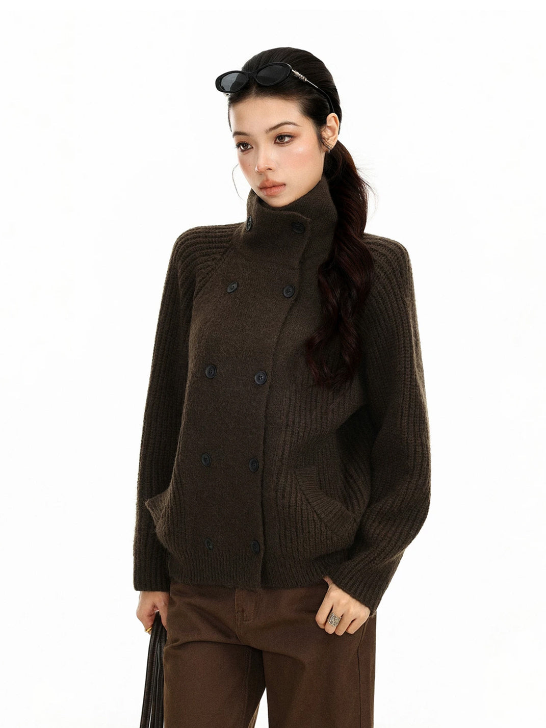 High-Neck Double-Button Ribbed Cardigan — product view 7