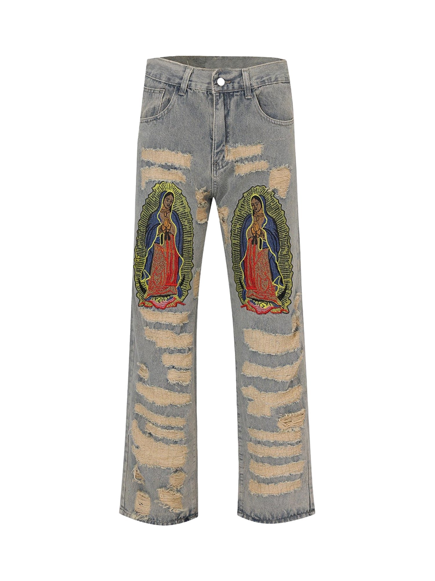 Vintage Ripped Embroidery Denim Jeans