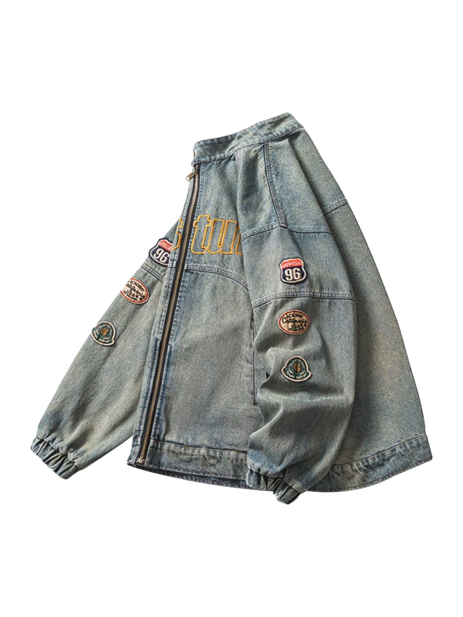 Thesupermade Hip-hop Badge Embroidered Do-over Denim Jacket - 1911