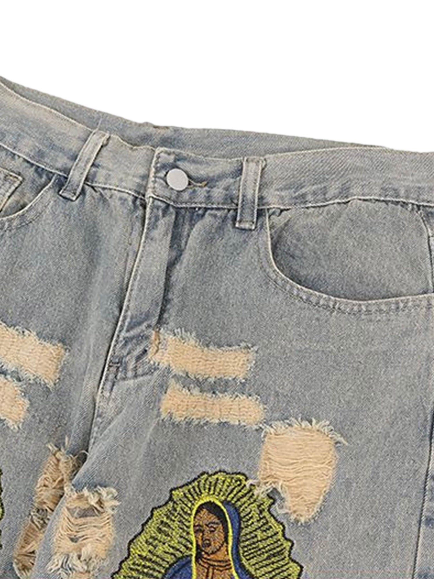 Vintage Ripped Embroidery Denim Jeans