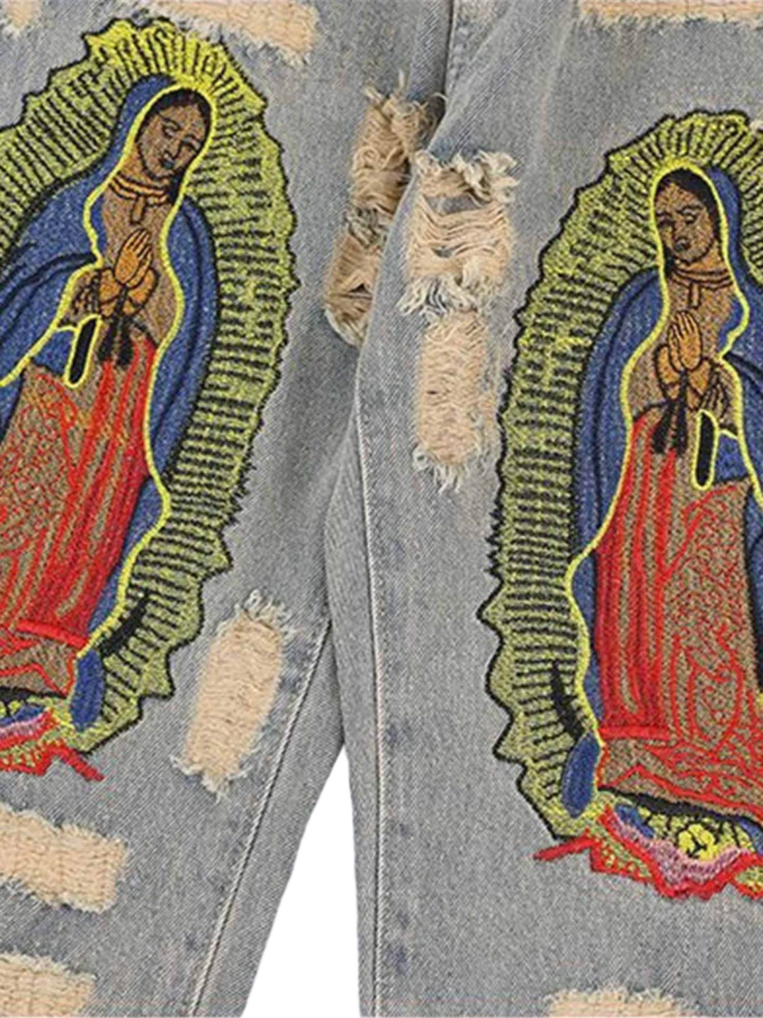 Vintage Ripped Embroidery Denim Jeans