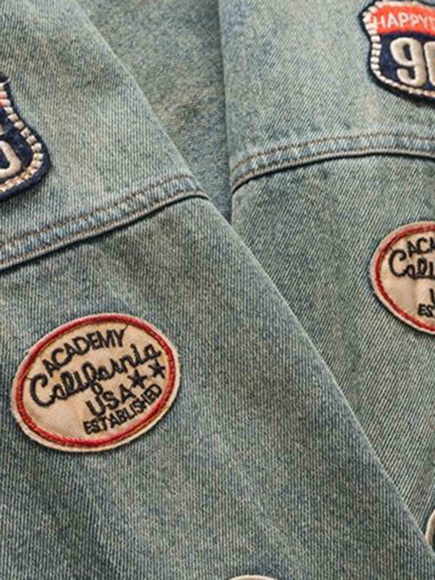 Thesupermade Hip-hop Badge Embroidered Do-over Denim Jacket - 1911