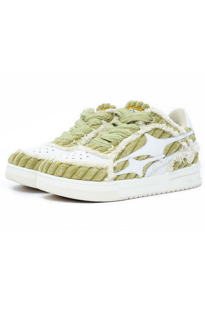 Vintage Corduroy Low-Top Sneakers - Textured Green Casual Shoes