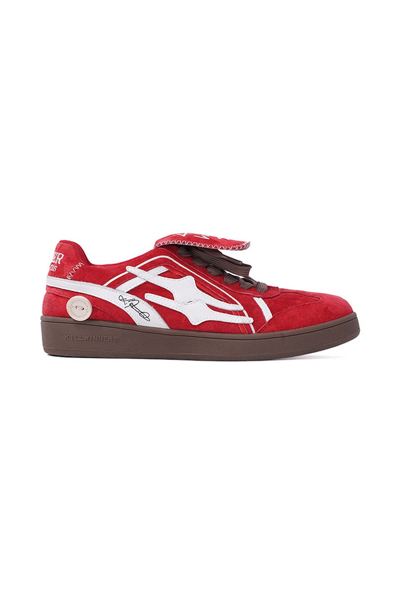 Red Suede Court Sneakers with White Logo
