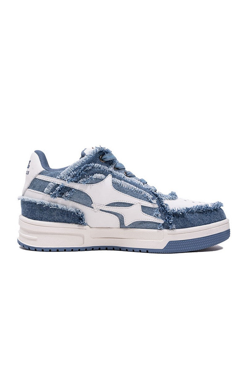 Distressed Denim Court Sneakers
