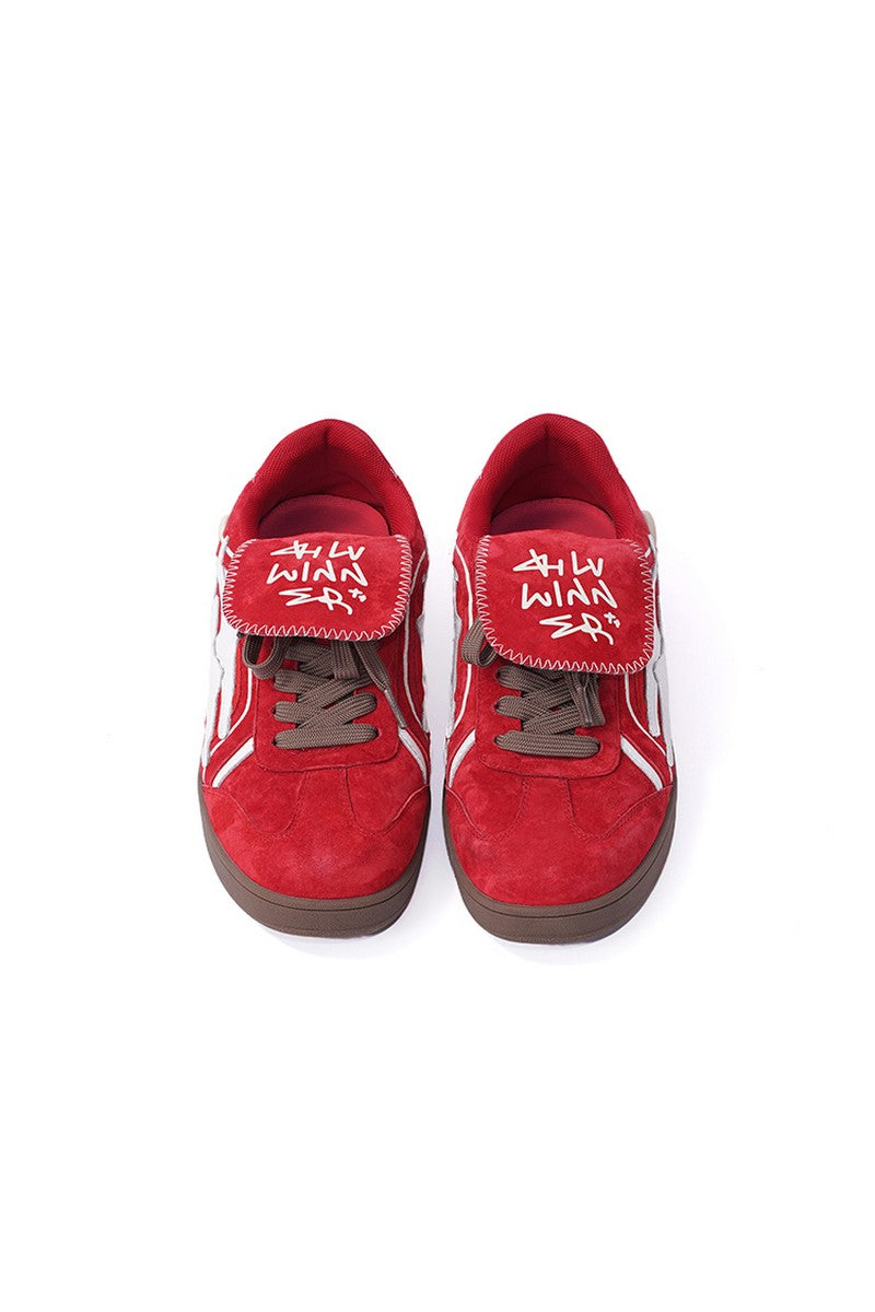 Red Suede Court Sneakers with White Logo