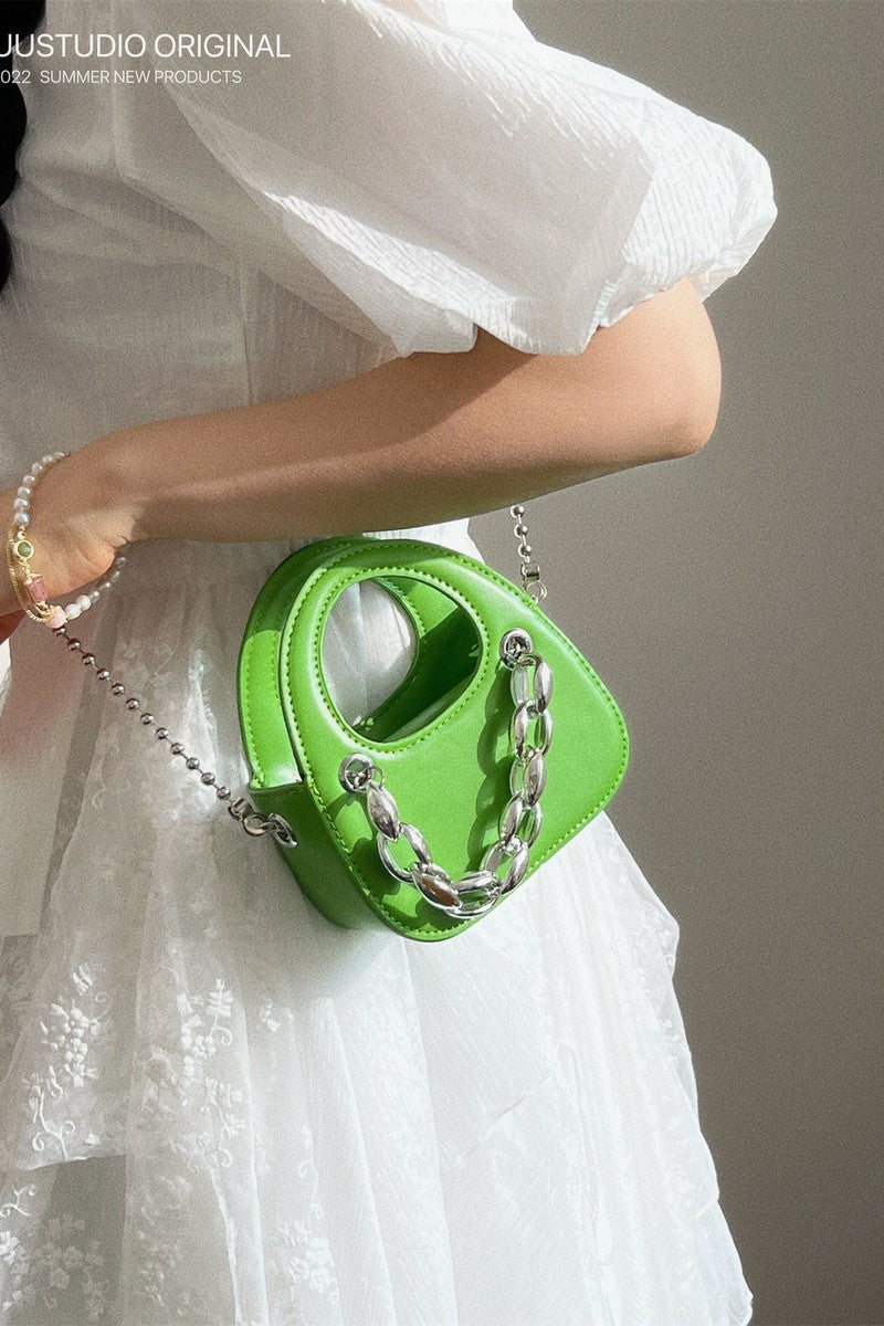 Metallic Silver Chain Detail Mini Handbag
