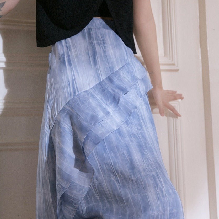 Misty Cascade Denim Maxi Skirt