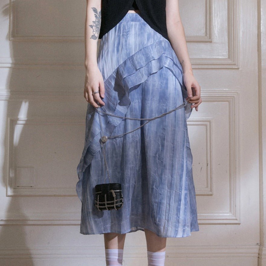 Misty Cascade Denim Maxi Skirt