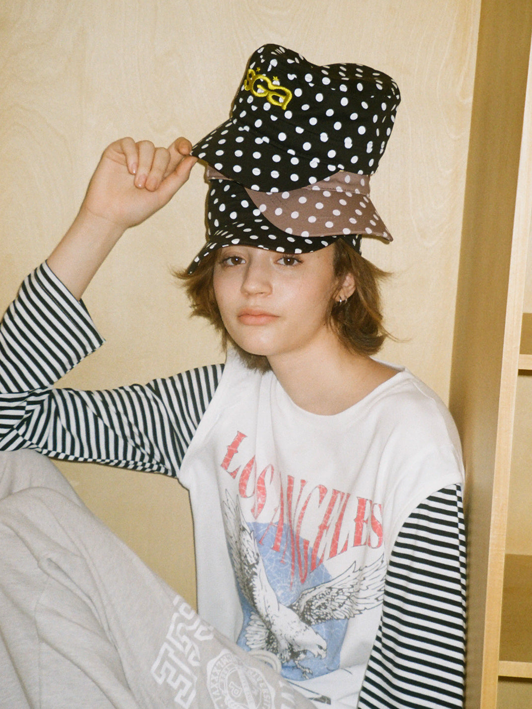 Polka-Dot Embroidered Vintage Flat-Top Cap - View 6