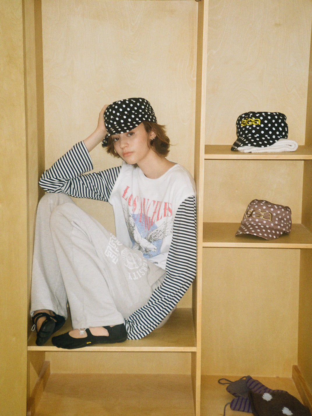 Polka-Dot Embroidered Vintage Flat-Top Cap - View 7