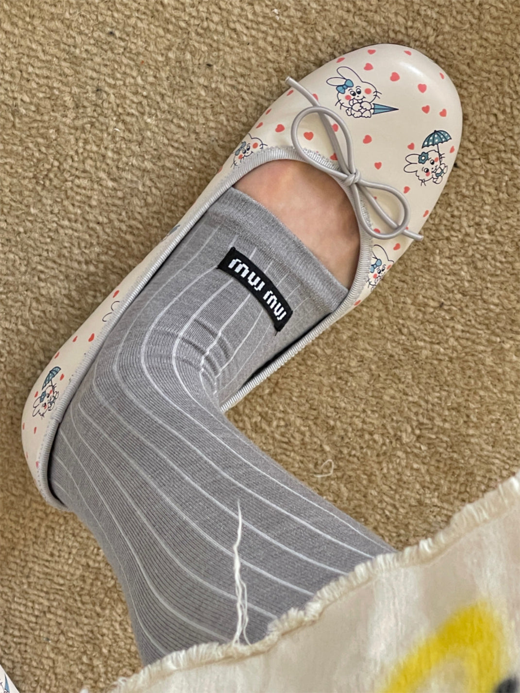 Illustrated Ribbon Square-Toe Ballet Flats - View 2