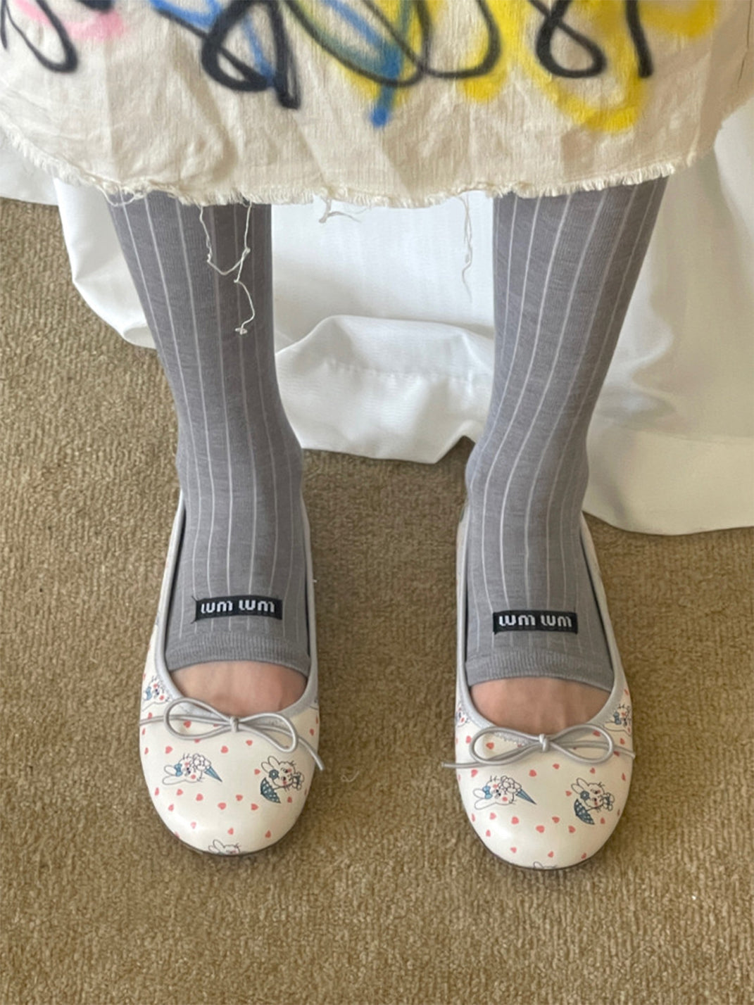 Illustrated Ribbon Square-Toe Ballet Flats - View 3