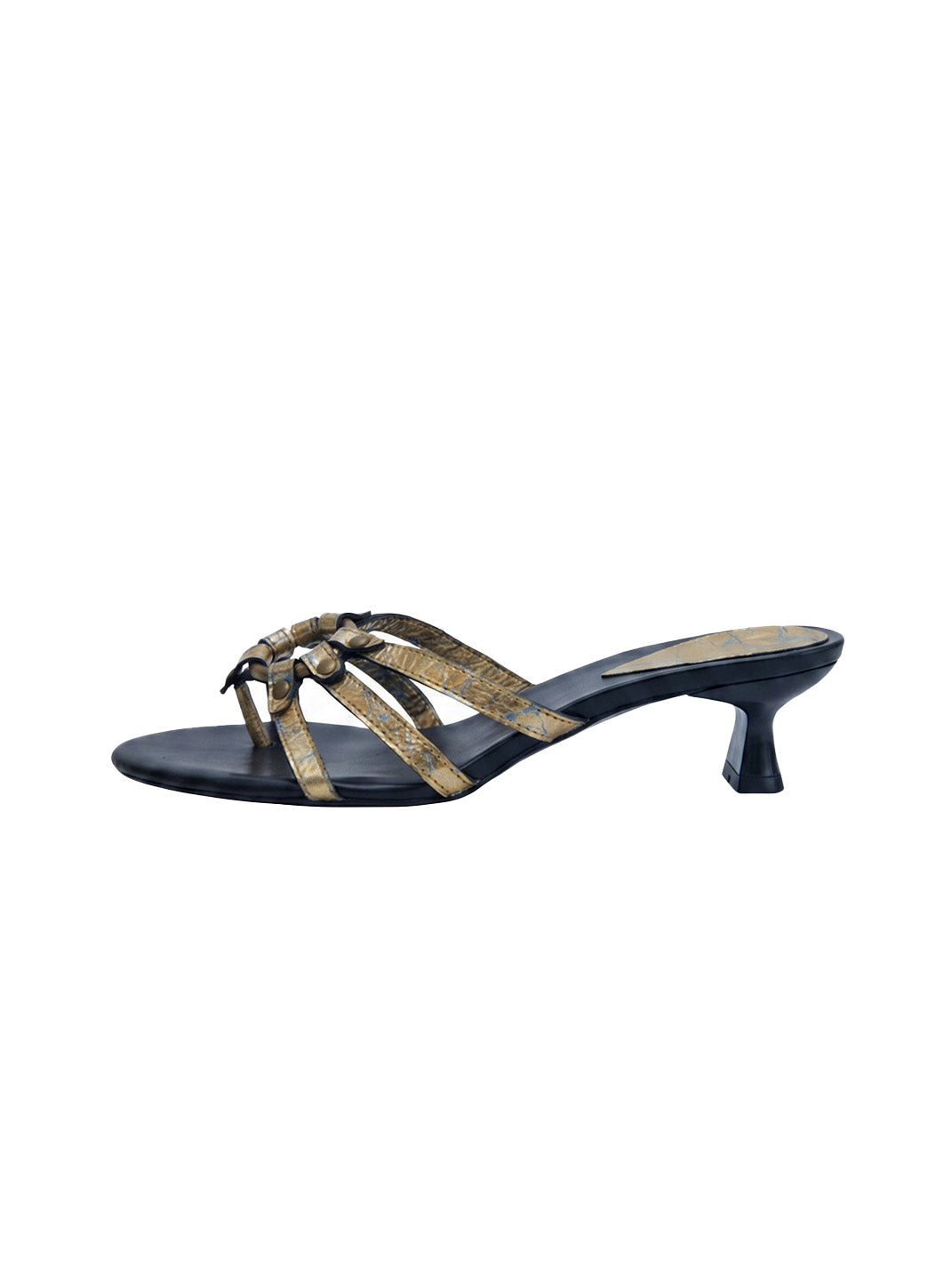 Crackle-Metal Jewel-Strap Kitten-Heel Sandals