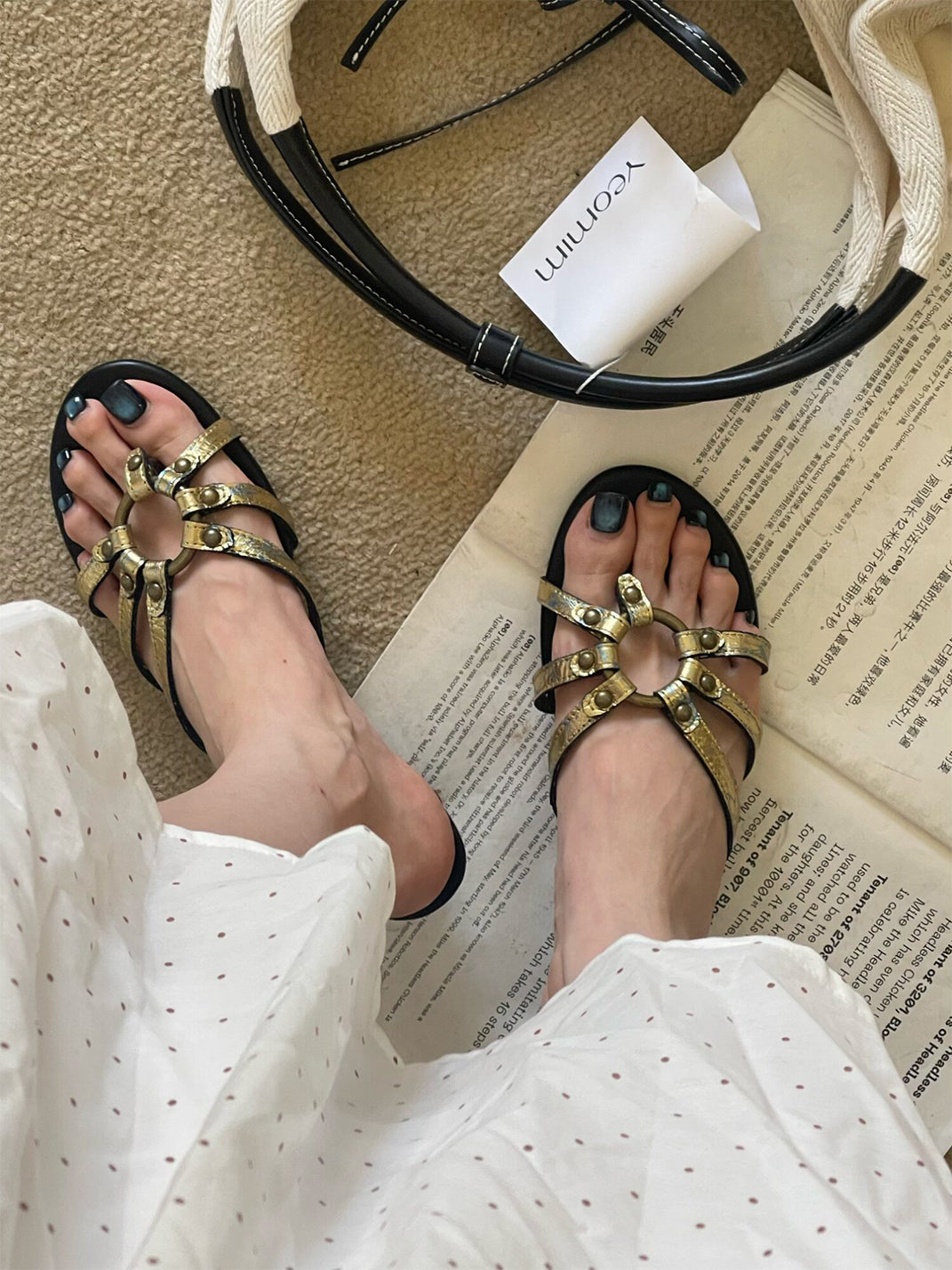 Crackle-Metal Jewel-Strap Kitten-Heel Sandals - View 8