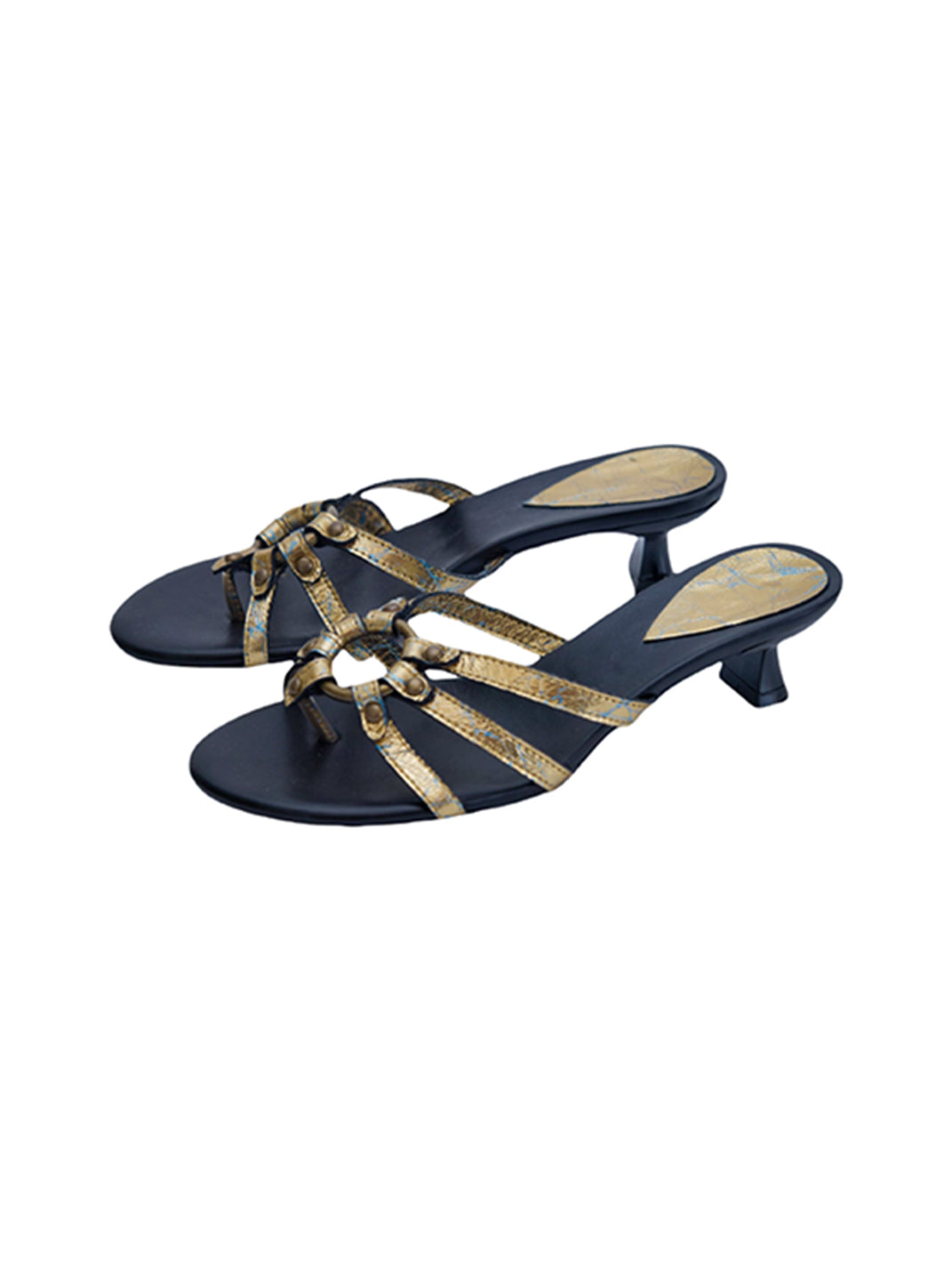 Crackle-Metal Jewel-Strap Kitten-Heel Sandals - View 9