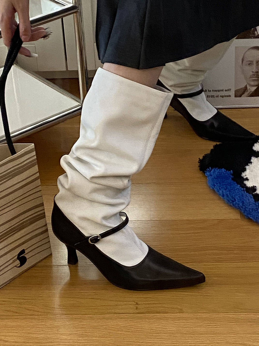 Two-Tone Pointed-Toe Knee-High Boots - View 4