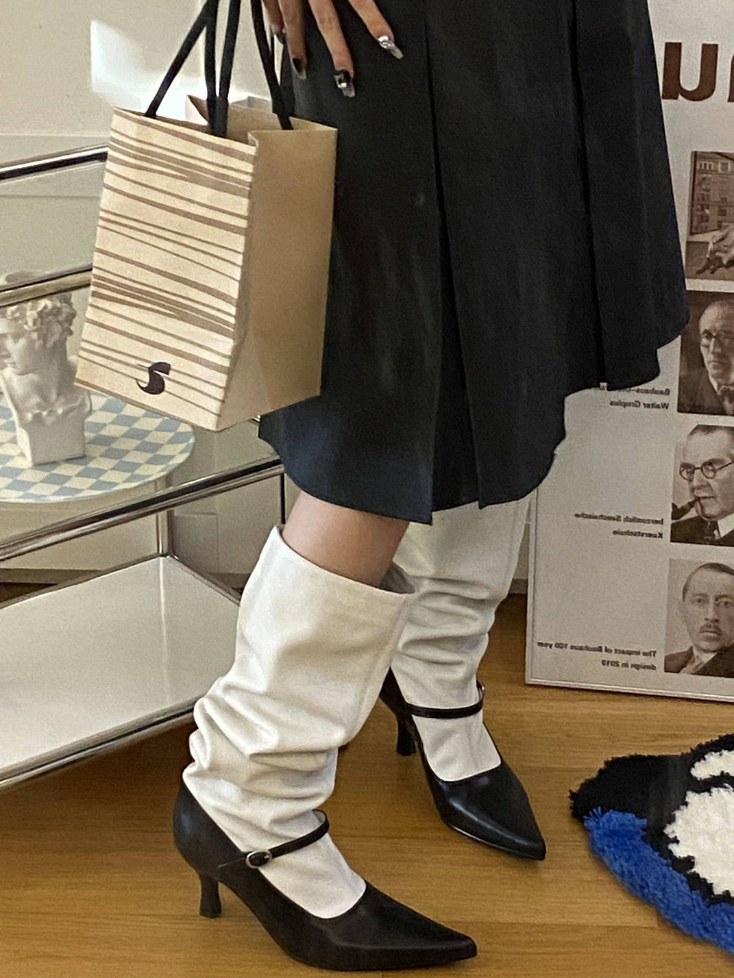 Two-Tone Pointed-Toe Knee-High Boots - View 5